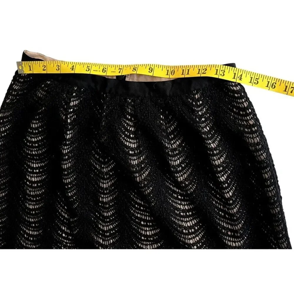 Club Monaco Black Crochet Lace Mini Skater Skirt Womens 4 Boho Chic